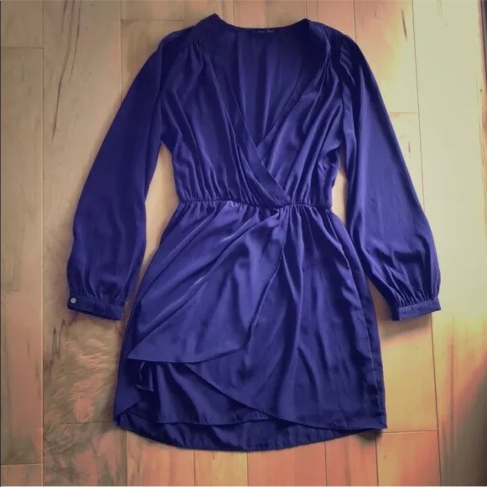 Pretty V Neck Purple Violet Long Sleeve Mini Dress